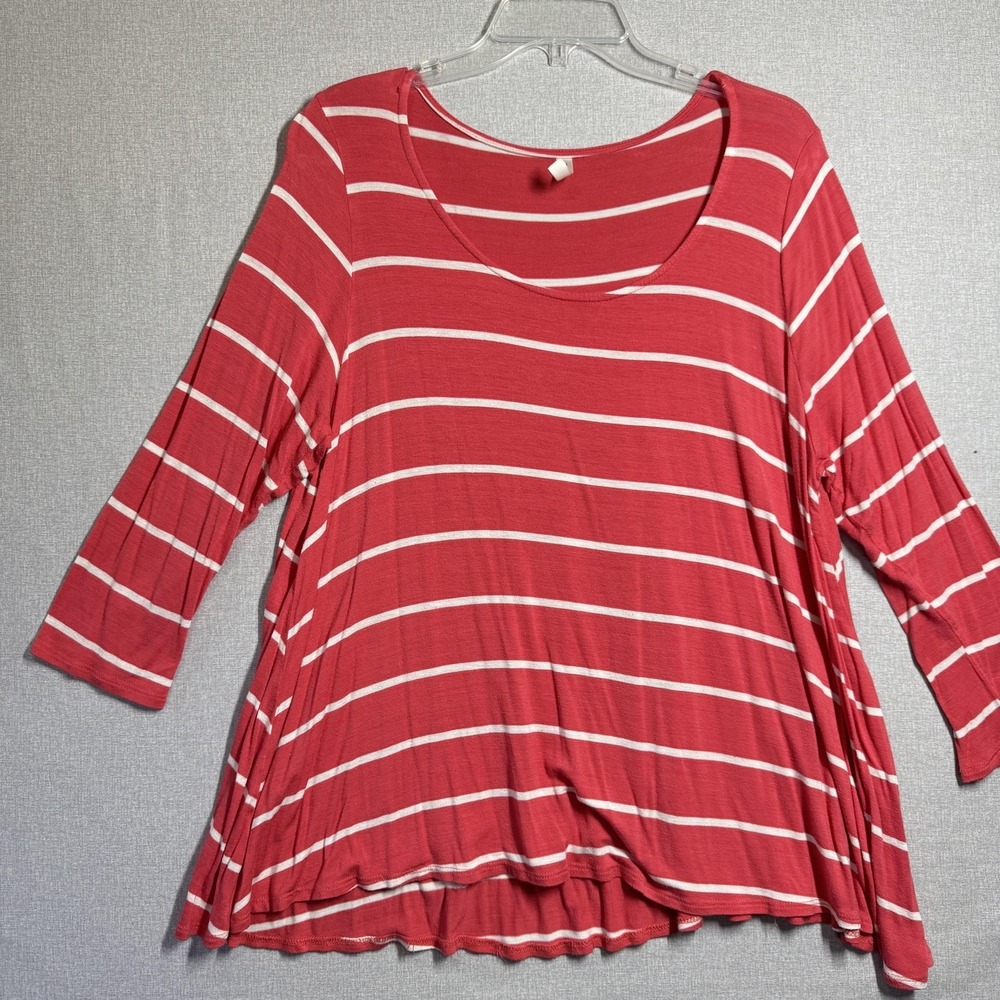 Emerald Shirt Women 1X Coral Stripe Scoop Neck 3/4 Sleeve Tunic Top Stretch